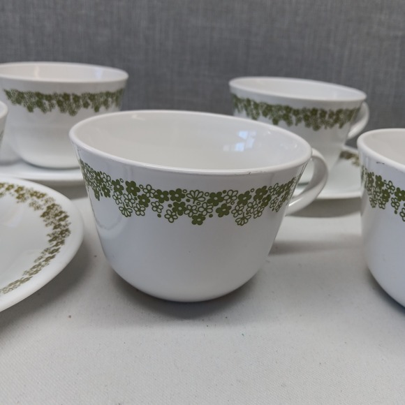 VTG Corelle Spring Blossom Crazy Daisy Green Coffee Tea Cup Saucers Lot 7 MCM - Picture 3 of 16